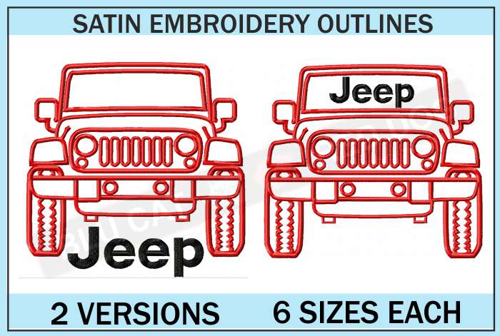 Jeep Wrangler Embroidery Outline ⋆ 12 sizes ⋆ Blu Cat Red Dog