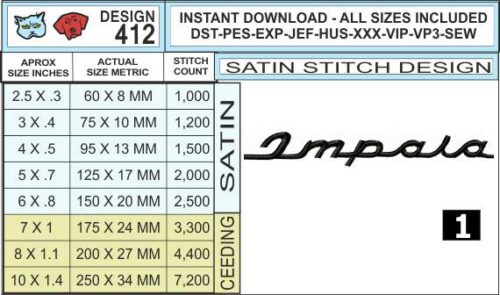 chevy-impala-script-embroidery-design-infochart