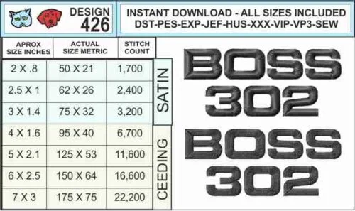 Mustang-Boss-302-Logo-embroidery-design-infochart