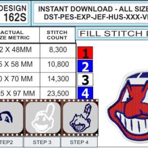 Cleveland Indians Embroidery Design ⋆ 4 sizes ⋆ Blu Cat Red Dog
