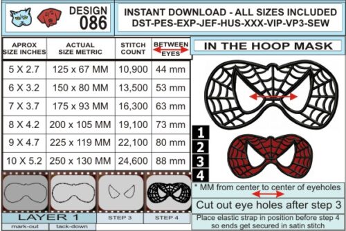 Spiderman-Mask-In-the-Hoop-Applique-Embroidery-Design-Infochart