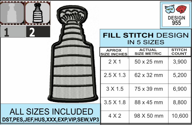 Stanley Cup Embroidery Set ⋆ 11 sizes - 9 formats - Blu ...