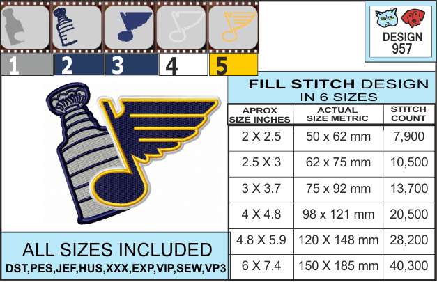 Blues Stanley Cup Embroidery Design ⋆ 6 sizes ⋆ Blu Cat Red Dog