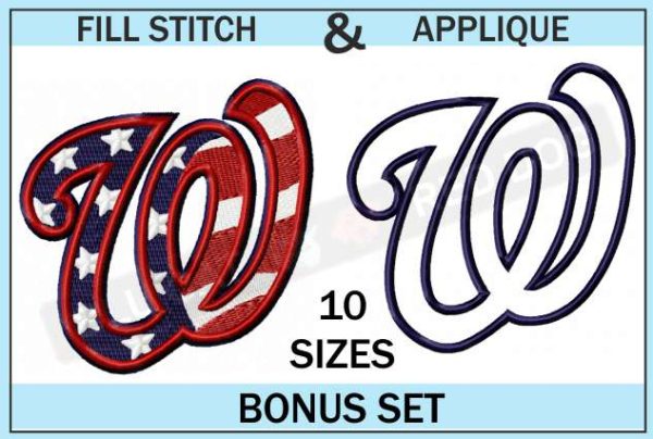 Washington Nationals Embroidery Design ⋆ 5 sizes ⋆ Blu Cat Red Dog