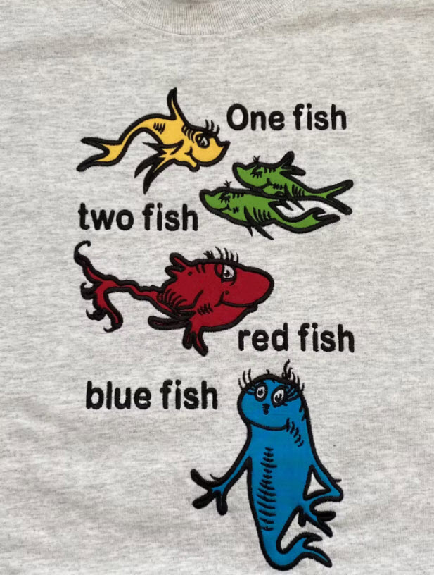 image of embroidered Dr Seuss Fish blucatreddog.is